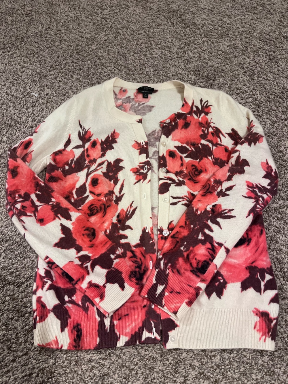 Talbots Pink Floral Cashmere Sweater on Cream